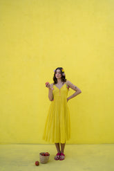 Yellow pintucks yoke dress