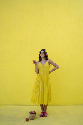 Yellow pintucks yoke dress