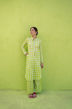 Light green checks kurta set