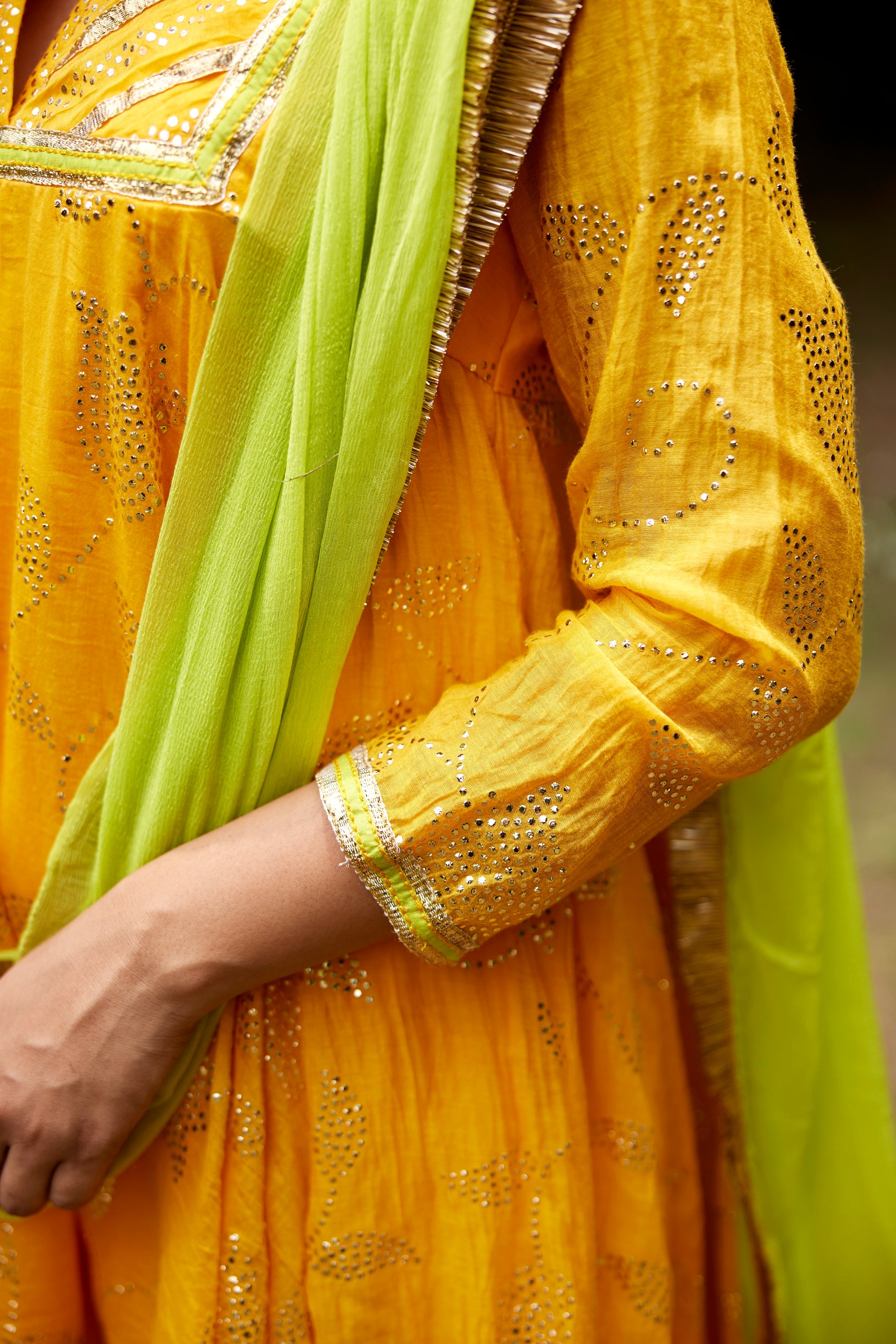 Mango Yellow  Mukaish Kurta