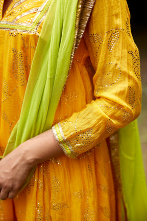 Mango Yellow  Mukaish Kurta