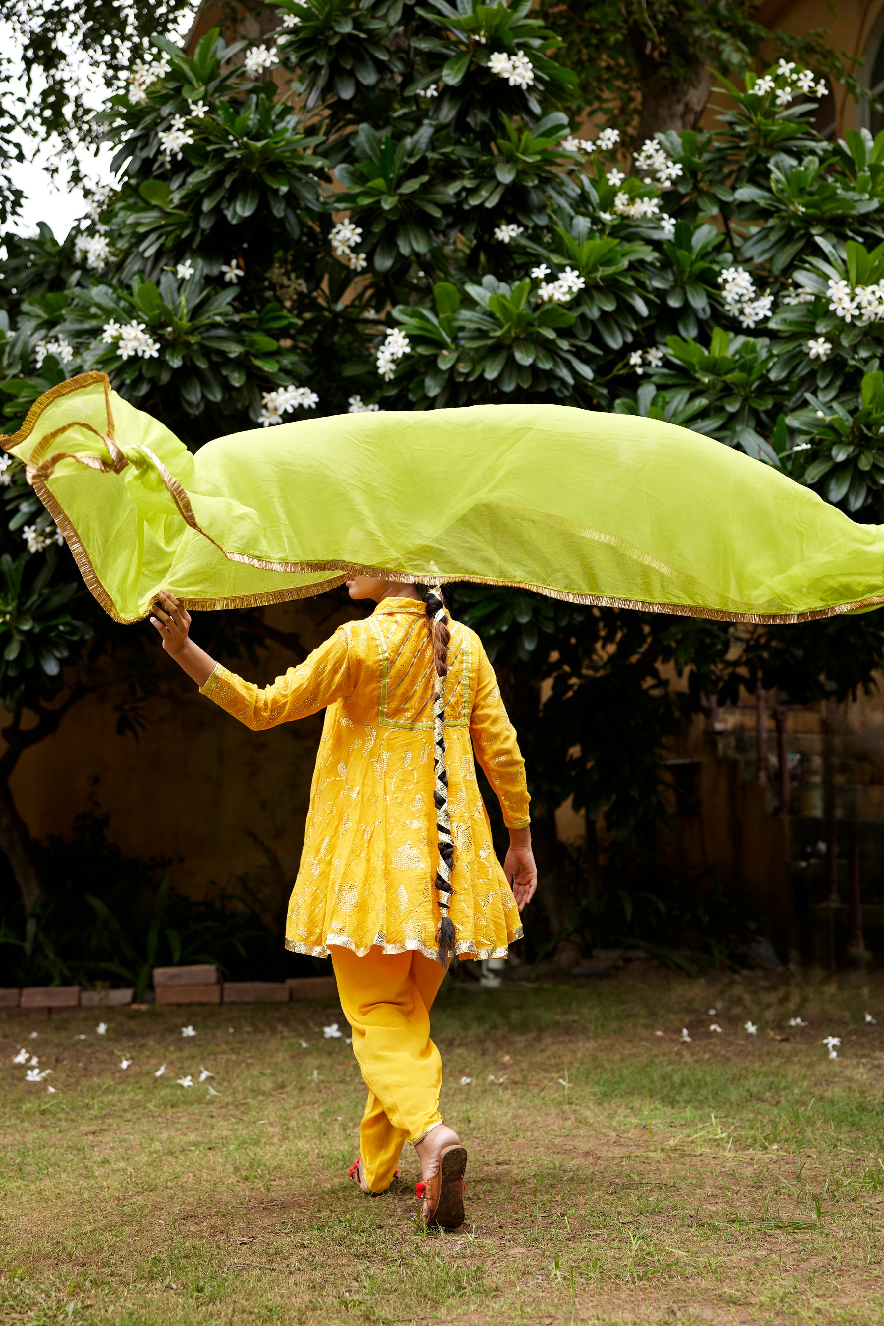 Mango Yellow  Mukaish Kurta