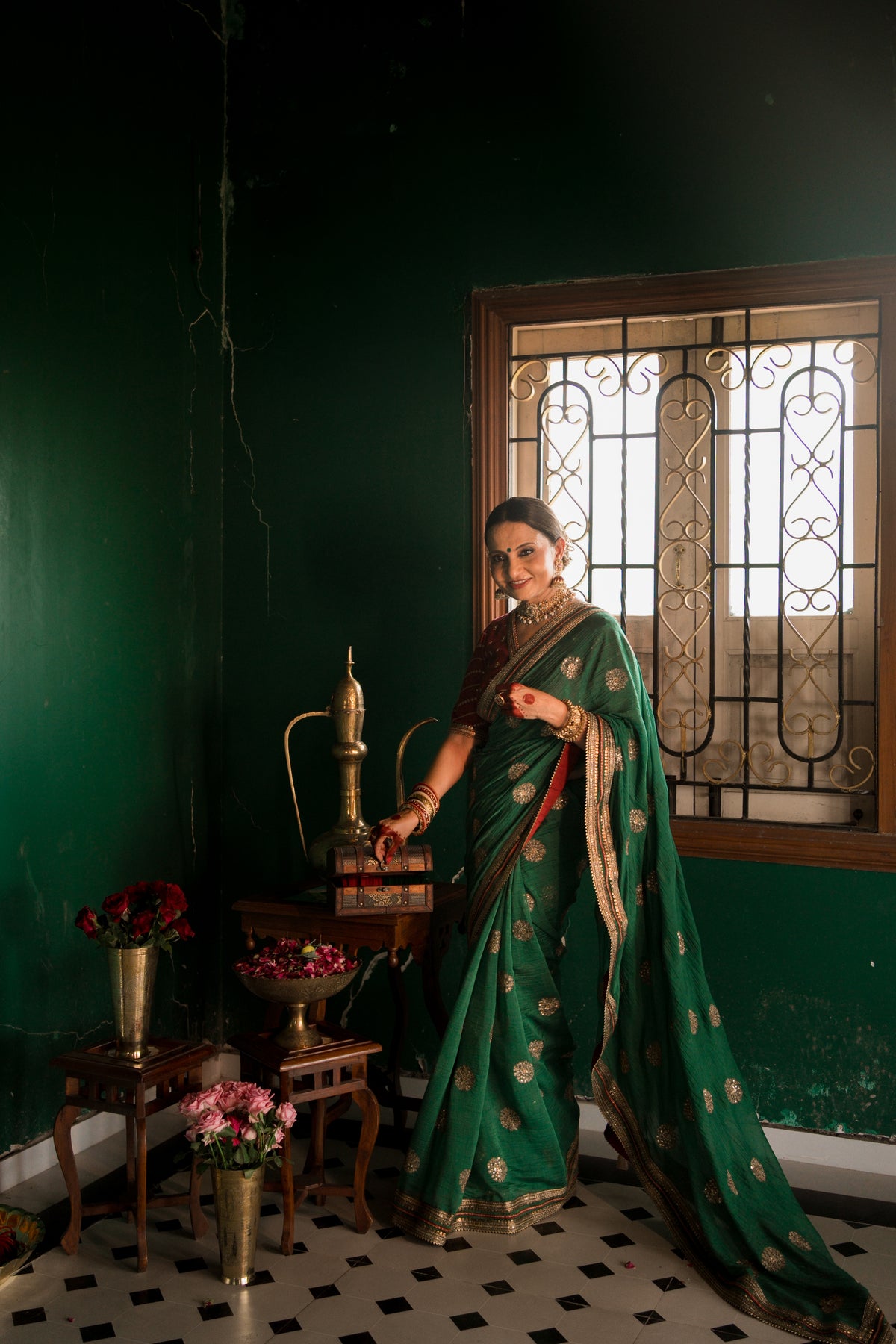 Emerald green saree