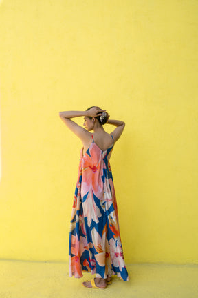 Blue printed A-line dress
