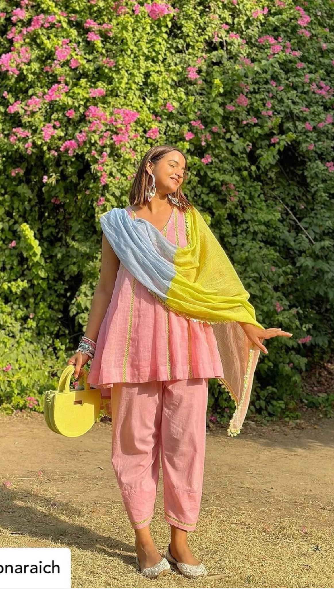 Sapna Raich in our baby pink kali kurta with Salwar