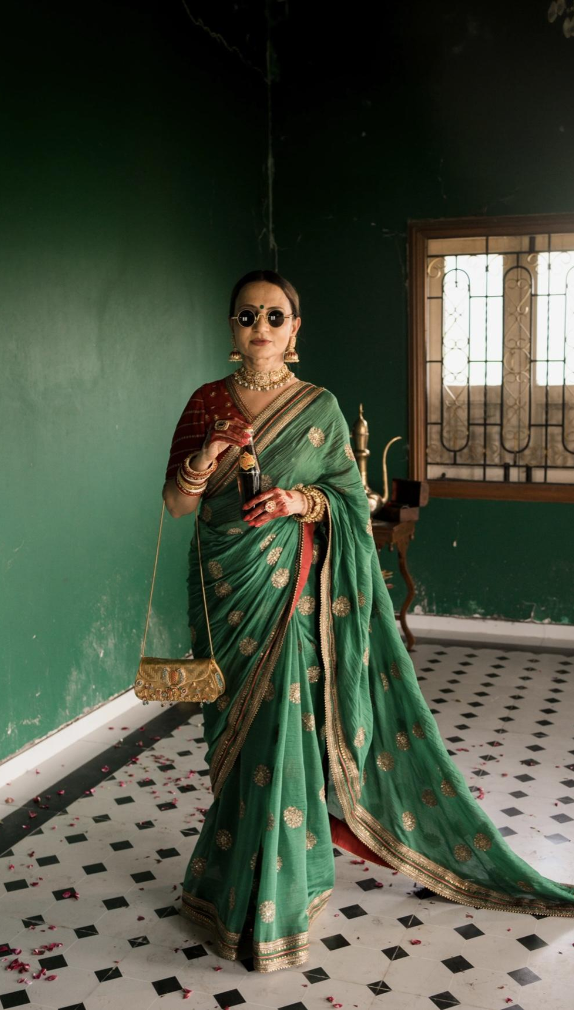 ROOPAL SHAH In Our Emerald green saree